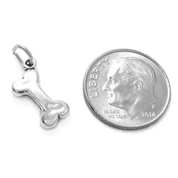 DOG BONE CHARM IN 3D. STERLING SILVER. - Picture 2 of 2